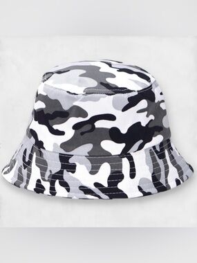 New Gray and White Camo Print Bucket Hat